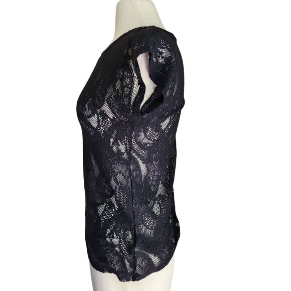 Reiss Lace Top Women's Small Short‎ Sleeves Sheer Goth Witchy Stretchy Black - Picture 4 of 10